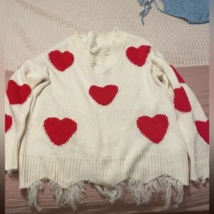 Cream and red heart sweater